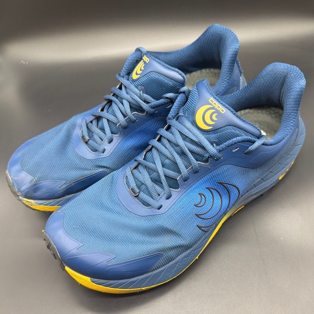 Topo Athletic MTN Racer 4 Mens Navy Orange Trail Running Shoes Vibram Size 13‎
